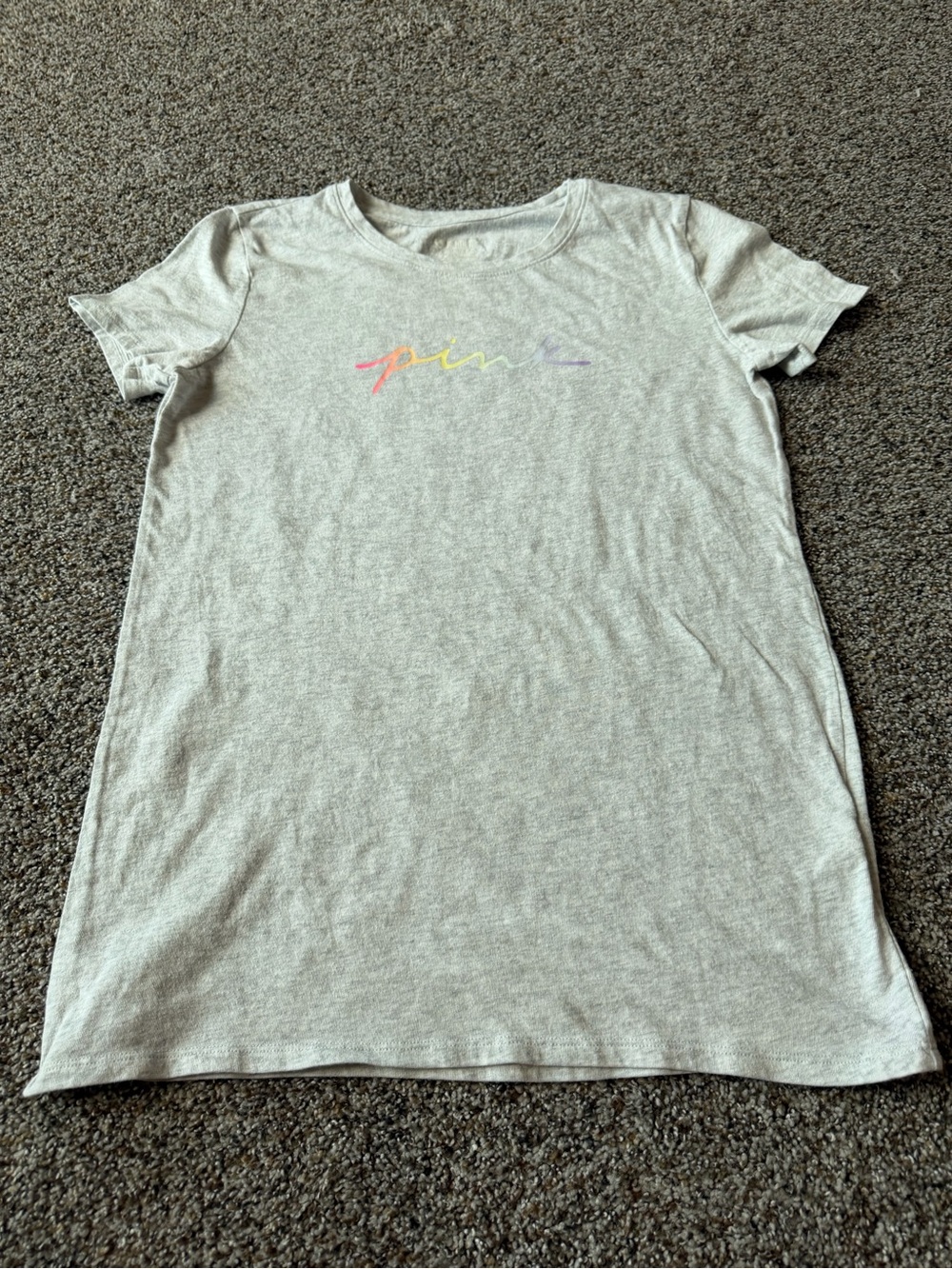 Victoria's Secret PINK Rainbow Logo Gray T Shirt Small Pride Graphic Tee